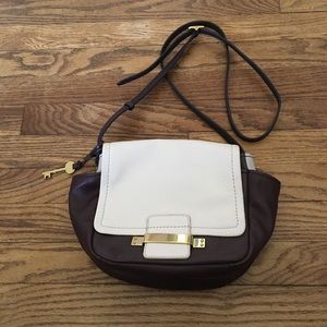 Fossil Maroon/White Color Block Leather Crossbody